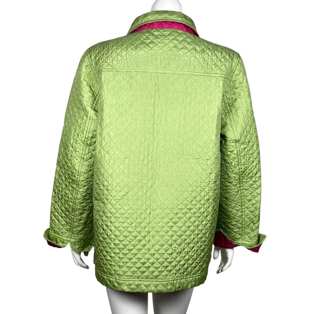 Quacker Factory Quilted Silk Jacket Womens Size L Sparkle & Shine Green A57343 - Picture 4 of 6